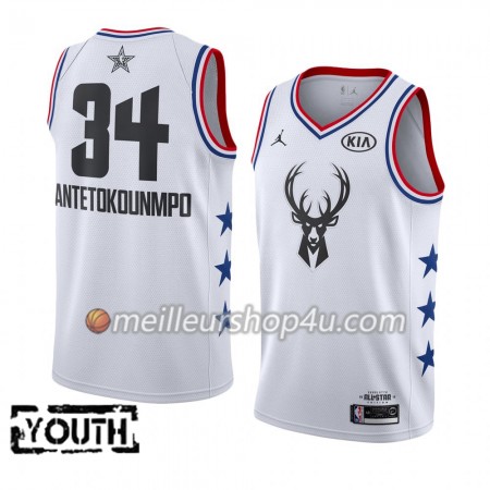 Maillot Basket Enfant Milwaukee Bucks Giannis Antetokounmpo 34 2019 All-Star Jordan Brand Blanc Swingman